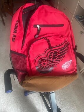 NHL Red and Tan Detroit Red Wings Backpack